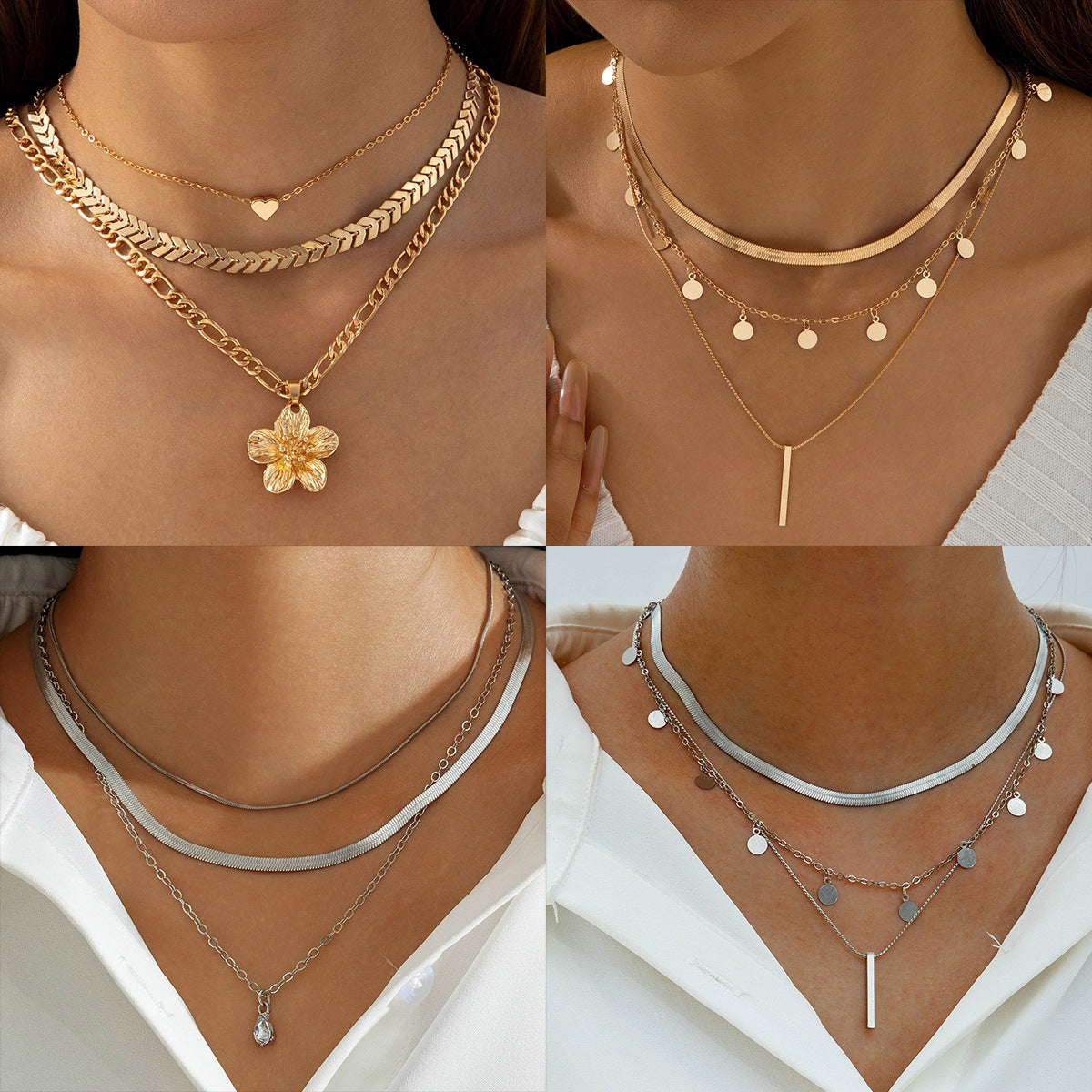 Geometric Layered Necklace With Tassel Pendant For Women