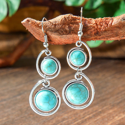 Geometric Metal Turquoise Dangle Earrings Trendy Bohemian Jewelry