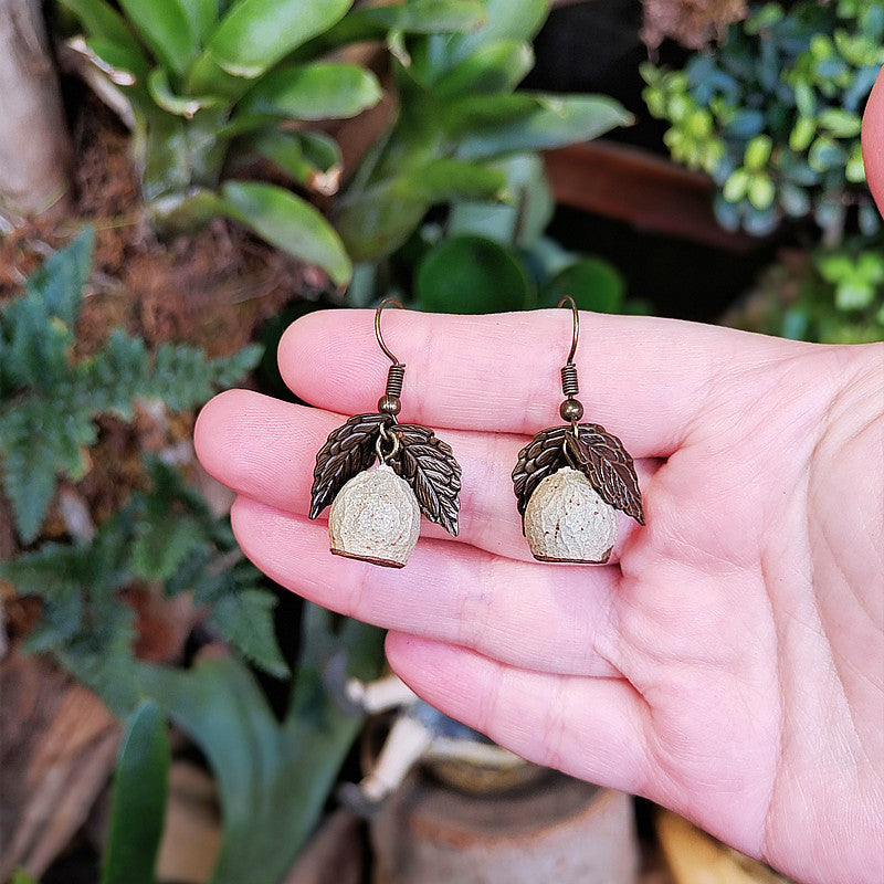 Creative Long Leaf Wood Earrings with Natural Dried Fruits