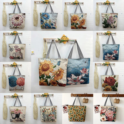 Large Capacity Tote Bag with Golden Embroidery Creative Pattern