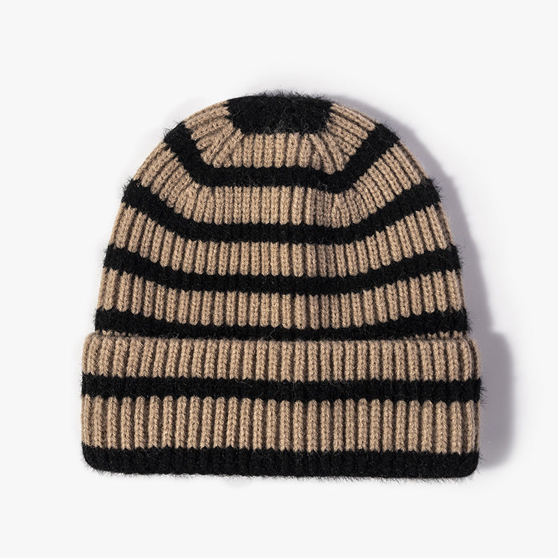 Winter Striped Beanie Cuff Warm Knitted Hat