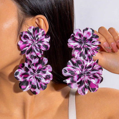 Geometric Leopard Print Resin Drop Earrings For Women