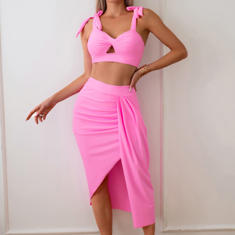 New Women'S Nylon Bikini Swimwear Set With Skirt