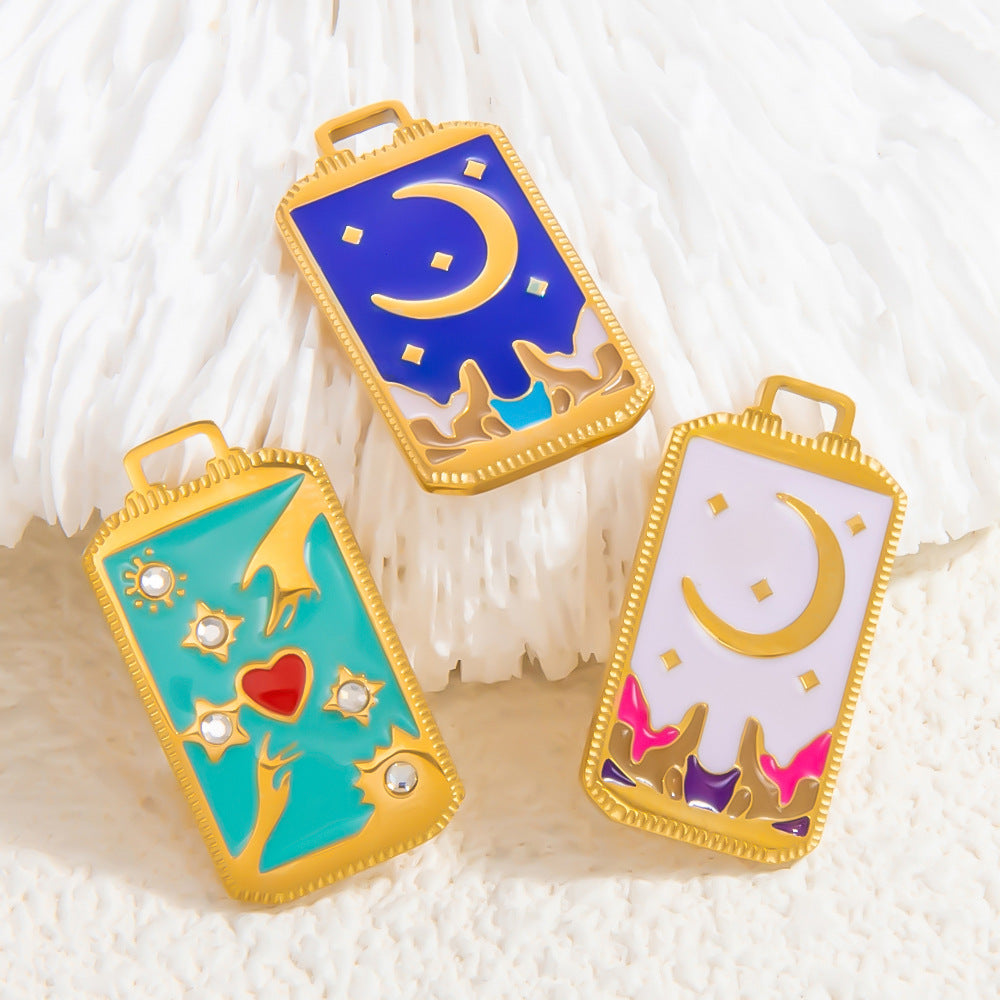 Fashionable Punk Tarot Card Pendant with Stars, Mermaid, and Heart Design