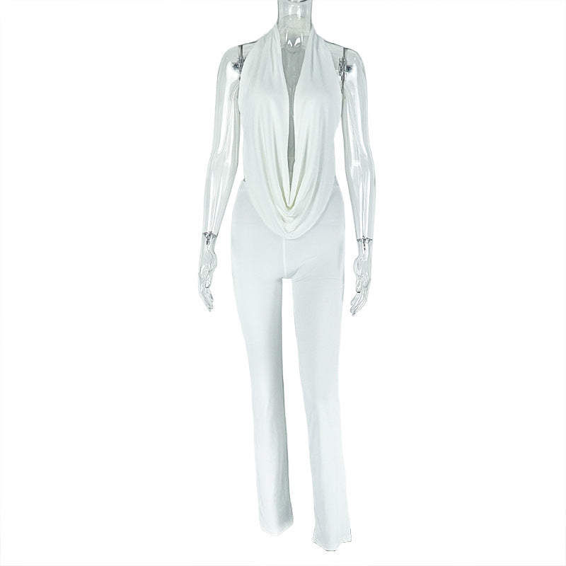 Backless Tie-Front Bodysuit And Slim Fit Pants Set
