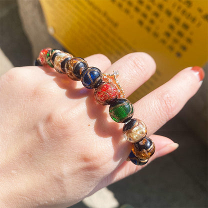 Multi-Treasure Fragrant Ash Glass Beads Bracelet Five-Color Orb Swallowing Gold Beast Couple Prayer Beads Bracelet.