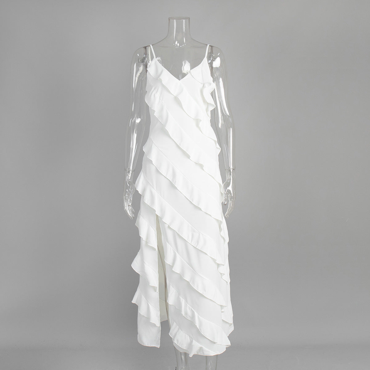 Sexy Ruffled Hem Spaghetti Strap Maxi Dress