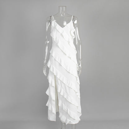 Sexy Ruffled Hem Spaghetti Strap Maxi Dress