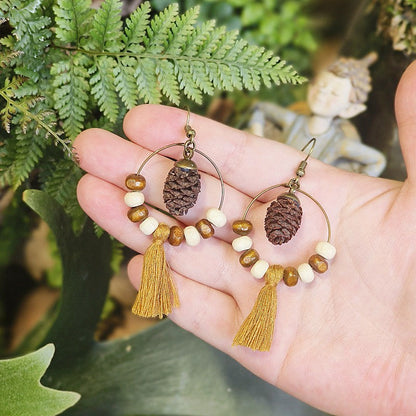 Bohemian Fringe Retro Style Earrings with Wooden Beads