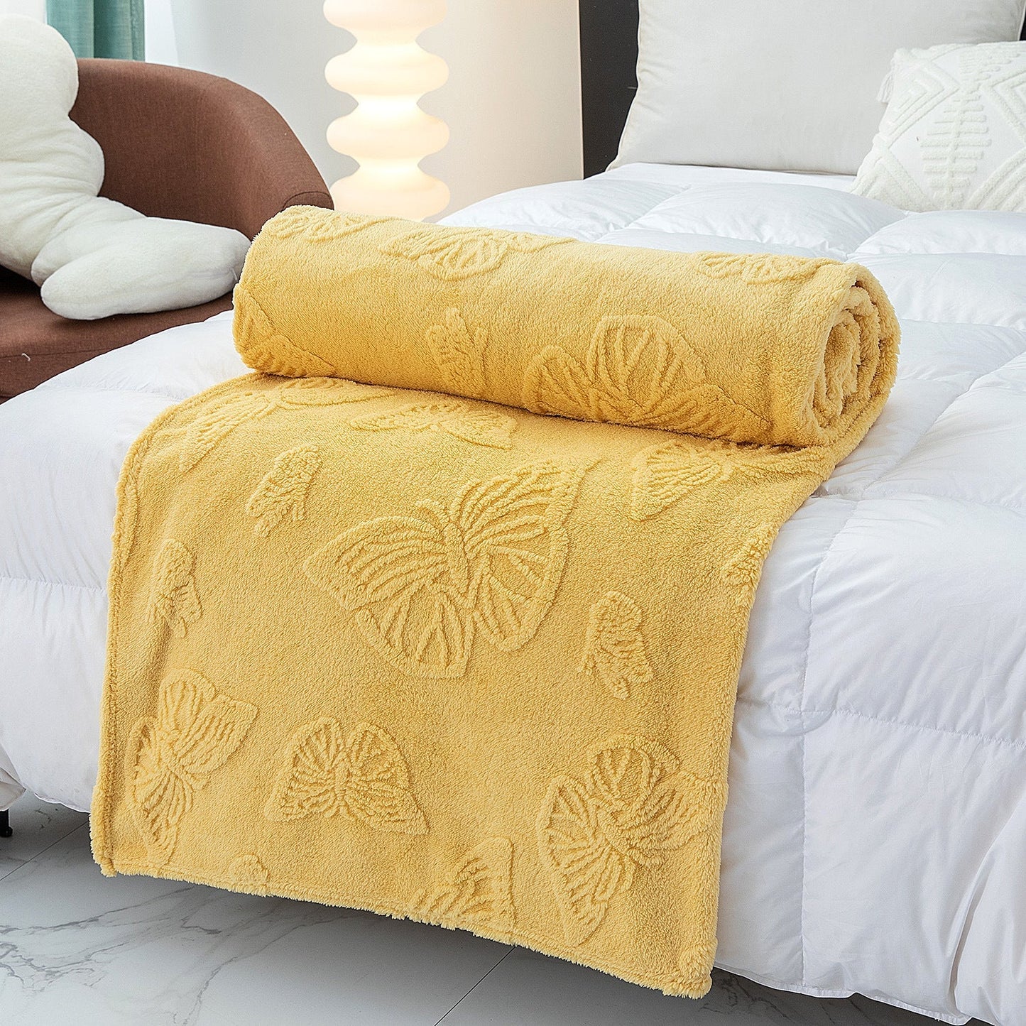 Solid Color Butterfly Jacquard Coral Fleece Blanket