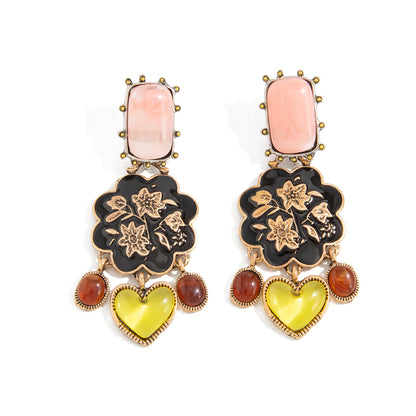 Trendy Geometric Resin Acrylic Gem Earrings With Metal Finish
