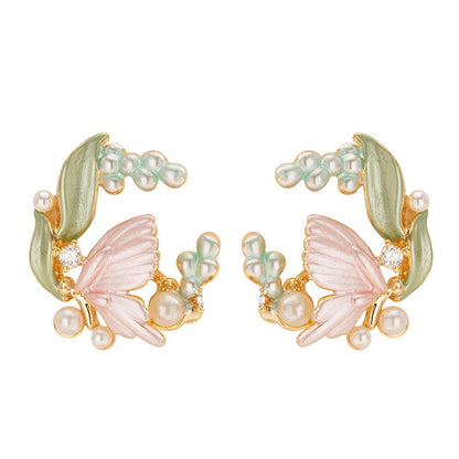 Sweet Floral Pearl Earrings Trendy 925 Silver Studs