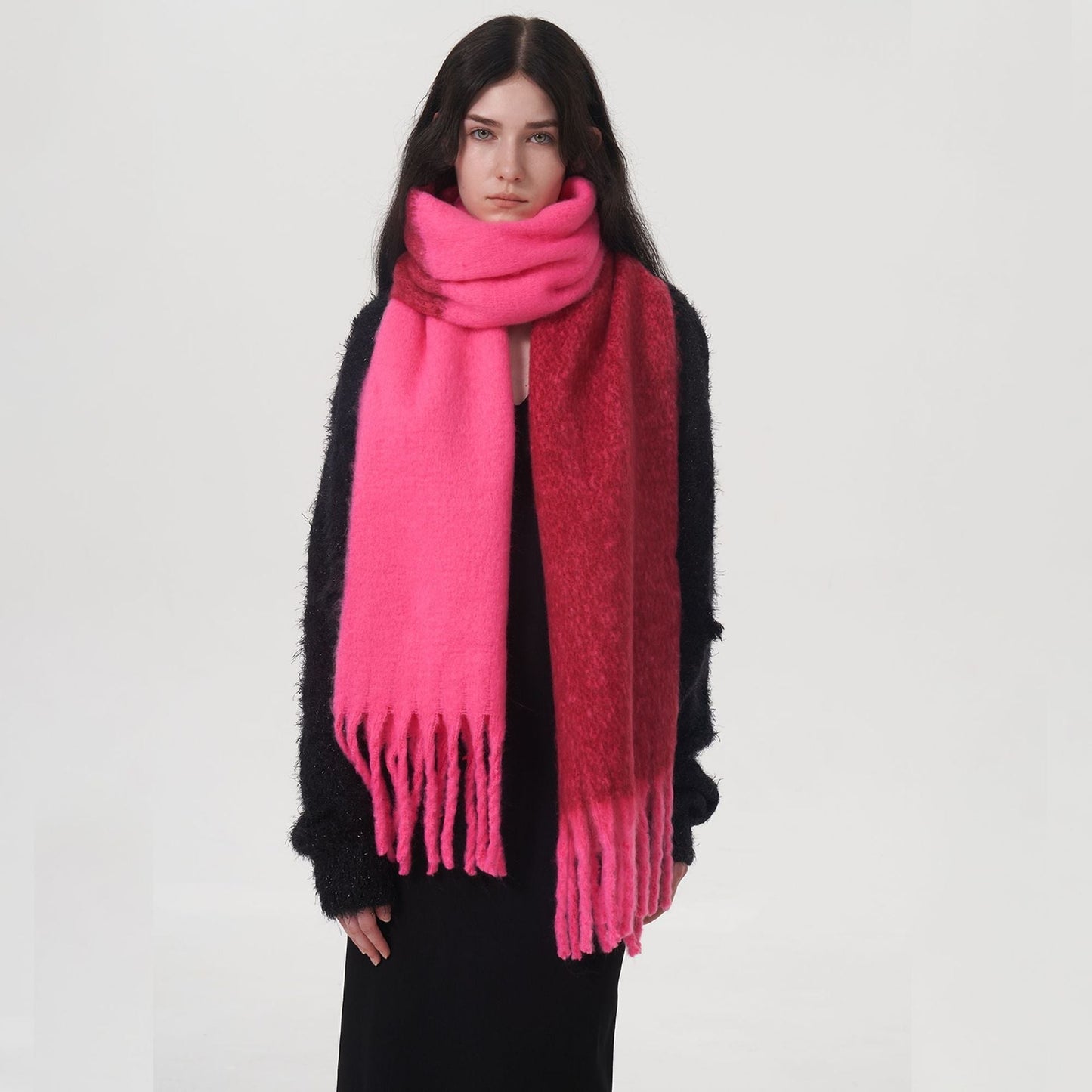 Solid Color Splicing Mohair Soft Scarve