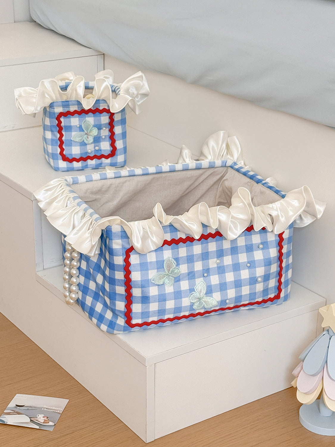 Colorful Grid Lace Laundry Basket Multi-Functional Storage Box
