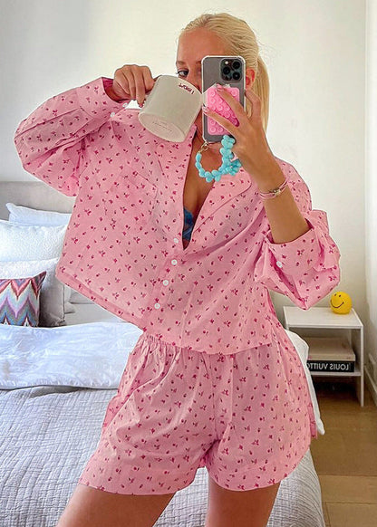 Floral Cotton Pajama Set Relaxed Fit Two Piece