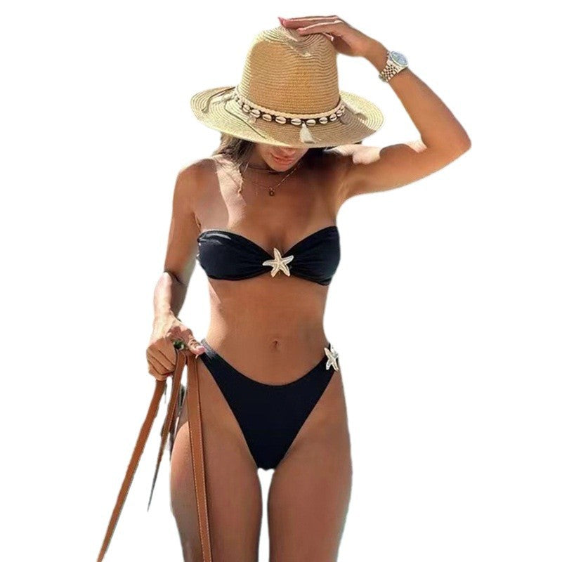 Sexy Black Strapless Triangle Two Pieces