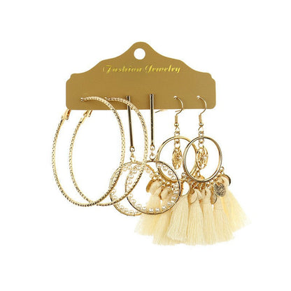 Bohemian Gold Circle Tassel Earrings Jewelry Set