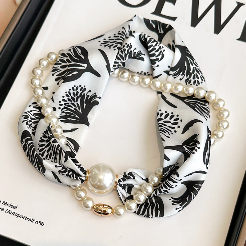 Elegant Magnetic Clasp Pearl Necklace Scarf