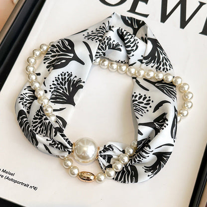 Elegant Magnetic Clasp Pearl Necklace Scarf