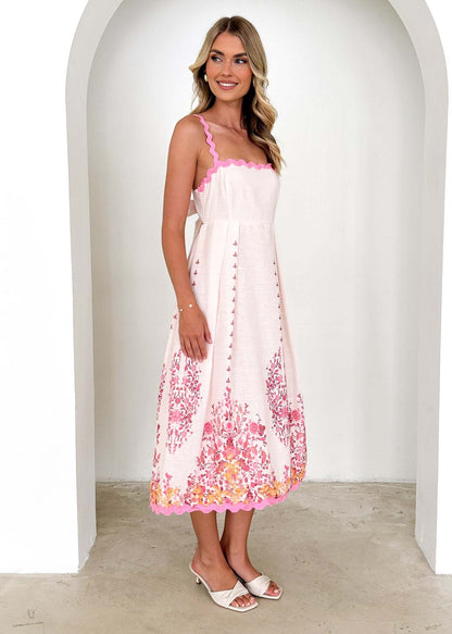 Back Bow Sleeveless Print Spaghetti Dress