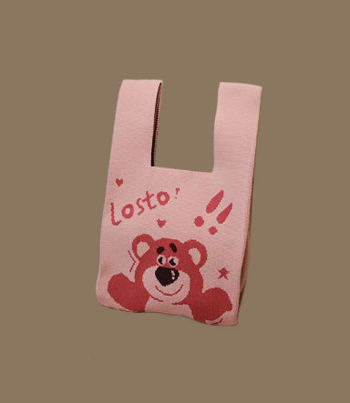Knitted Tote Bag With Cute Designs Soft Polyester Casual