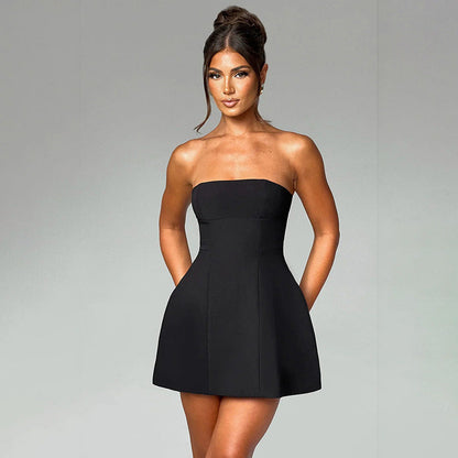 Strapless A-Line Mini Dress Casual Chic Women's Dress