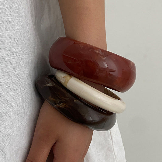 Vintage Multi-Color Arc Textured Resin Bracelet for Women