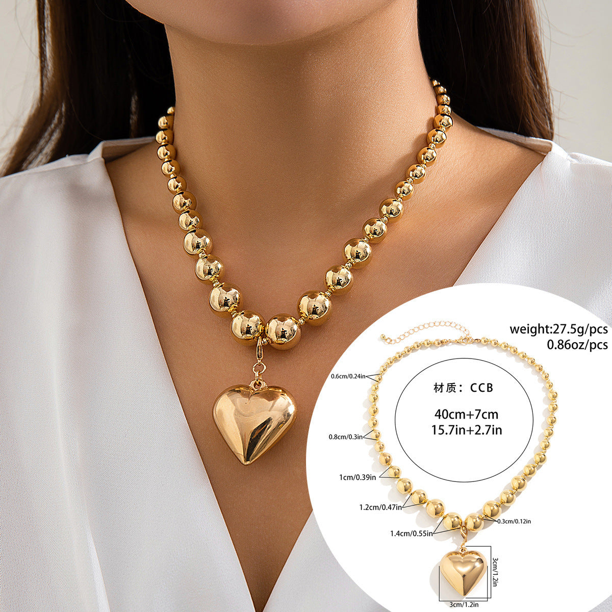 Multi-Layer Heart-Shaped Pearl Necklace Trendy Cyberpunk Style
