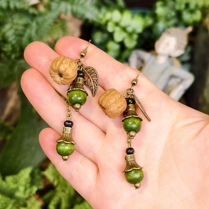 Bohemian Floral-Inspired Alloy Earrings with Unique Wood Bead Design