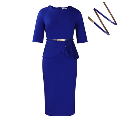 Elegant Solid Color Bodycon Dress With Belt