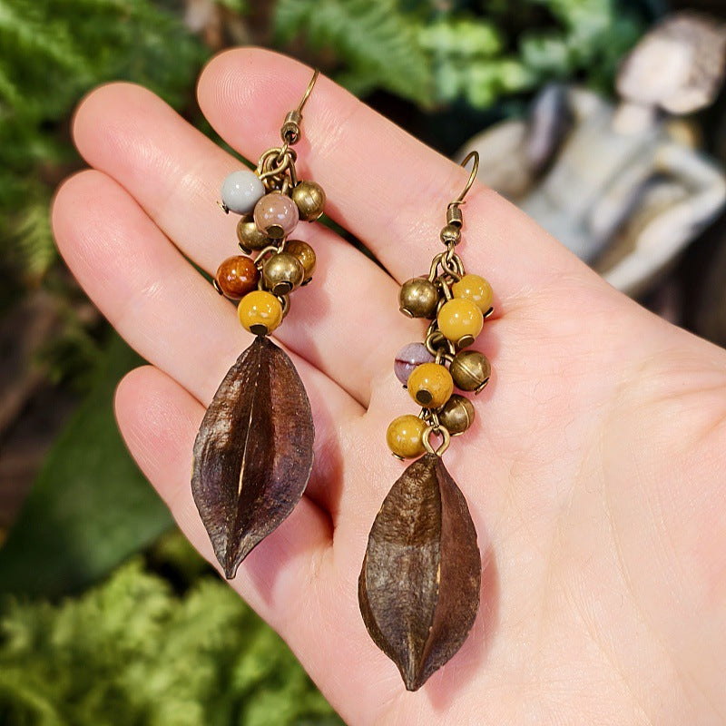 Vintage Botanical Wood Hoop Earrings - Handcrafted Nature-Inspired Designs