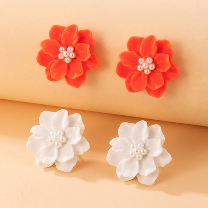 Chic Floral Pearl Earrings Stylish Alloy Flower Studs