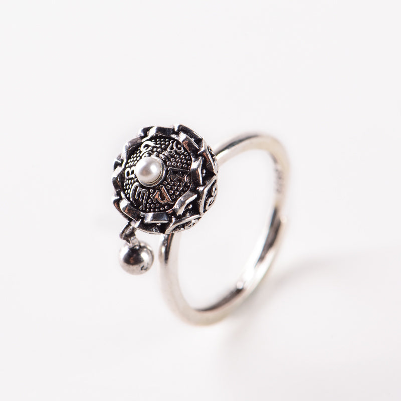 Lotus Six-Character Mantra Scripture Rotating Ring Lucky Turn Ring National Style Enamel Colored Burning Blue Ring