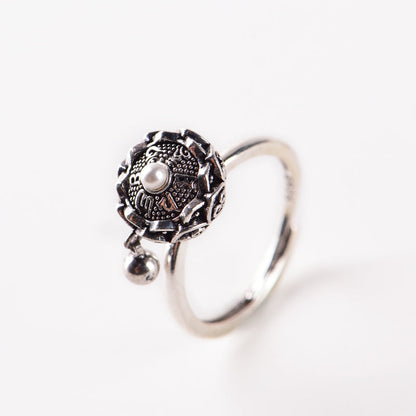 Lotus Six-Character Mantra Scripture Rotating Ring Lucky Turn Ring National Style Enamel Colored Burning Blue Ring