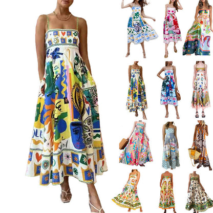 Floral Print Maxi Dress with High Waist for Casual Wear