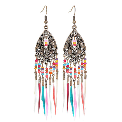 Bohemian Feather Tassel Earrings Vintage Geometric Design