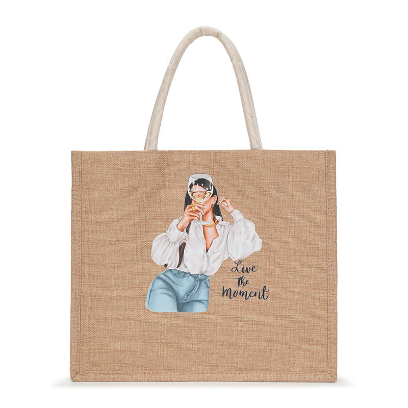 Trendy Hemp Tote Bag with Stylish Prints