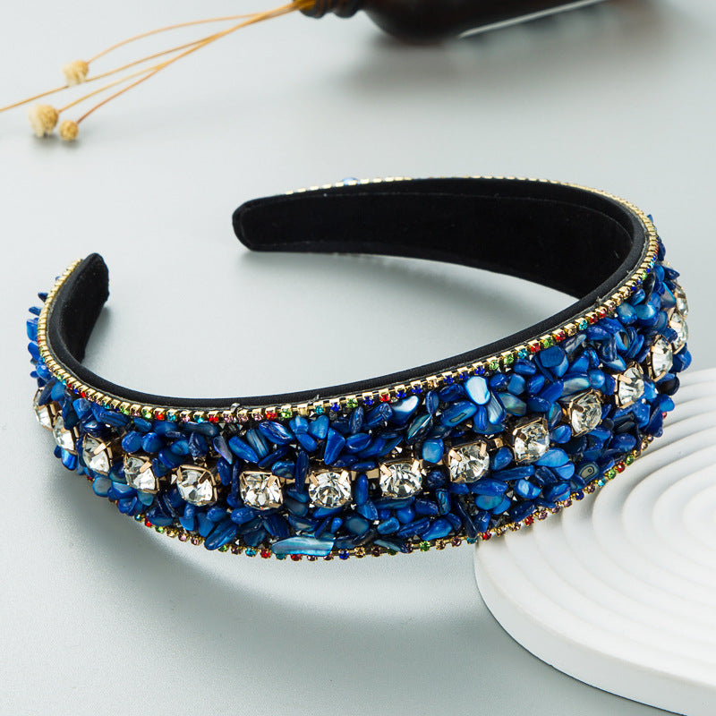 Colorful Stone Studded Wide Fabric Headband Trendy Hair Accessory