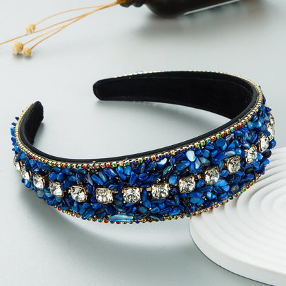 Colorful Stone Studded Wide Fabric Headband Trendy Hair Accessory