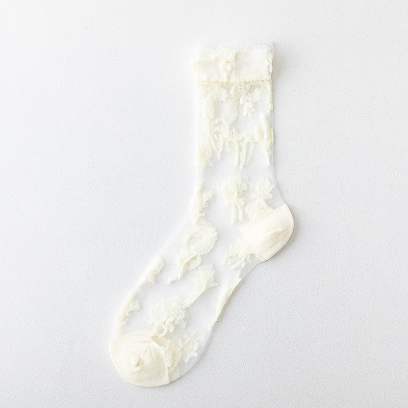 Rufia - Adorable Embroidered Sheer Socks