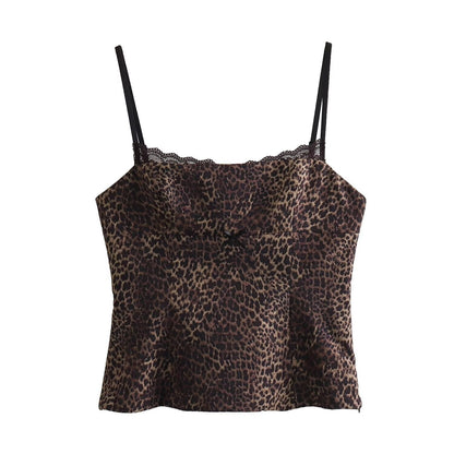 Elegant Satin Spaghetti Strap Lace Trim Top