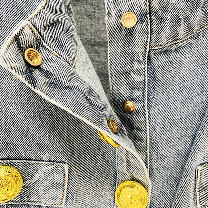 Lion Button Short Denim Jacket