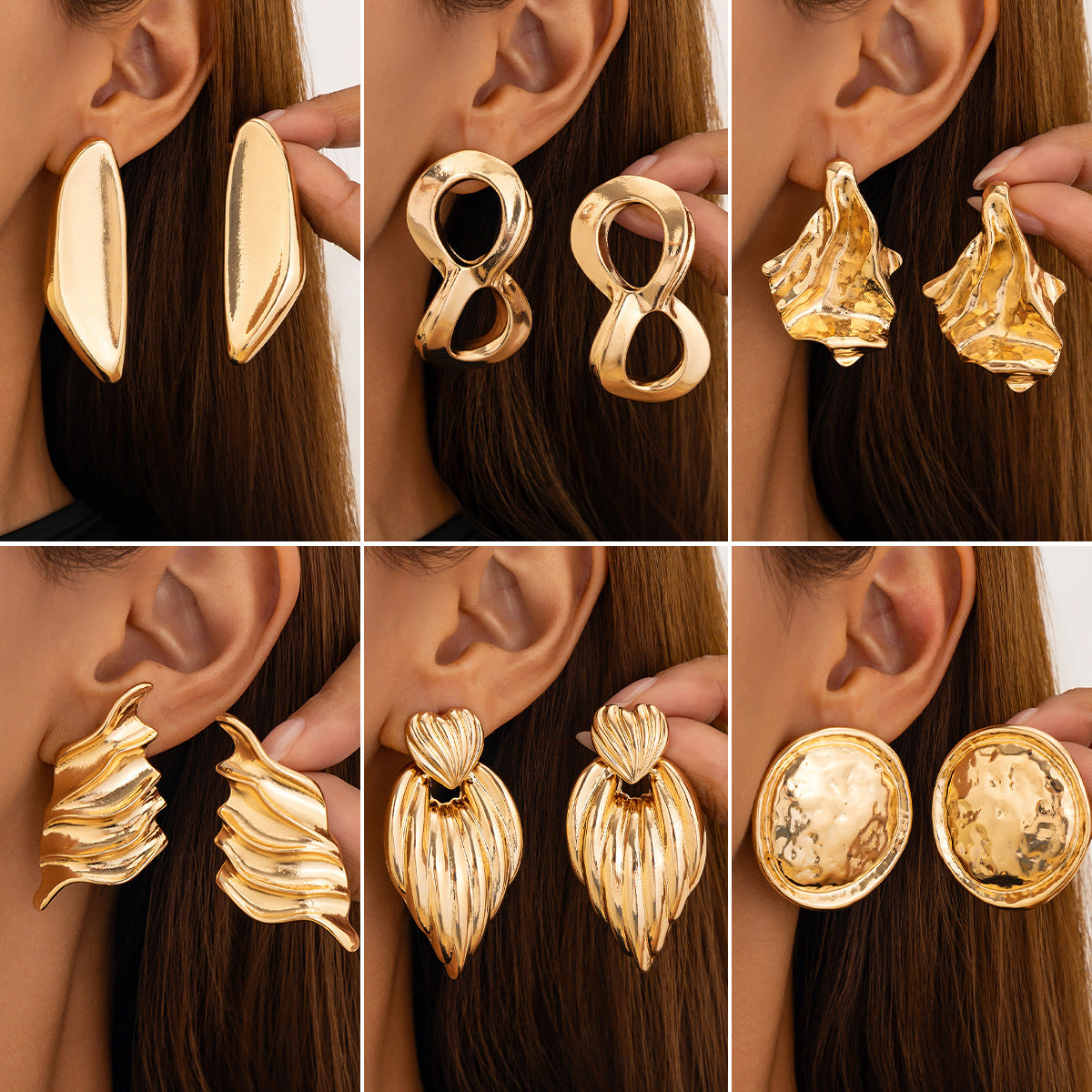 Geometric Heart-Shaped Metal Earrings For Women