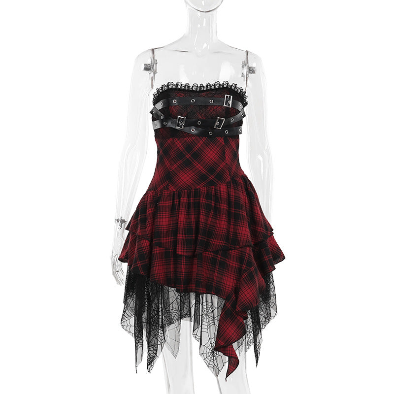 Bodycon Checkered Dress Sexy Strapless A-Line Mini Dress