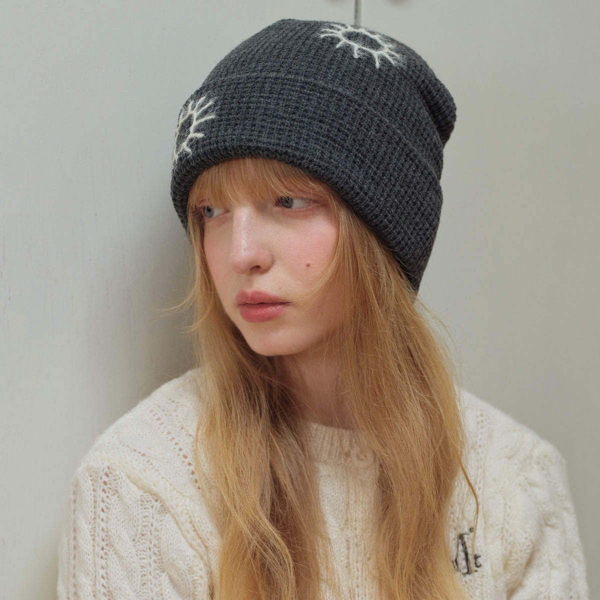 Handmade Embroidered Sunflower Wool Knit Beanie Cap