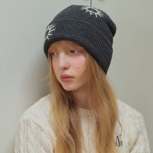 Handmade Embroidered Sunflower Wool Knit Beanie Cap