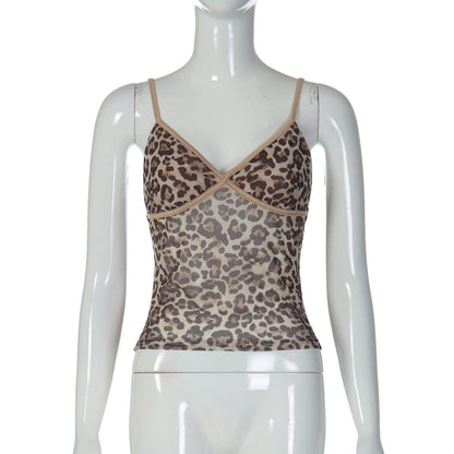 Trendy Sexy V-Neck Backless Leopard Print Tank Top
