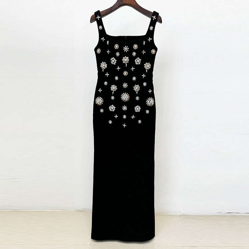 Beaded Long Maxi Dress with Spaghetti Straps