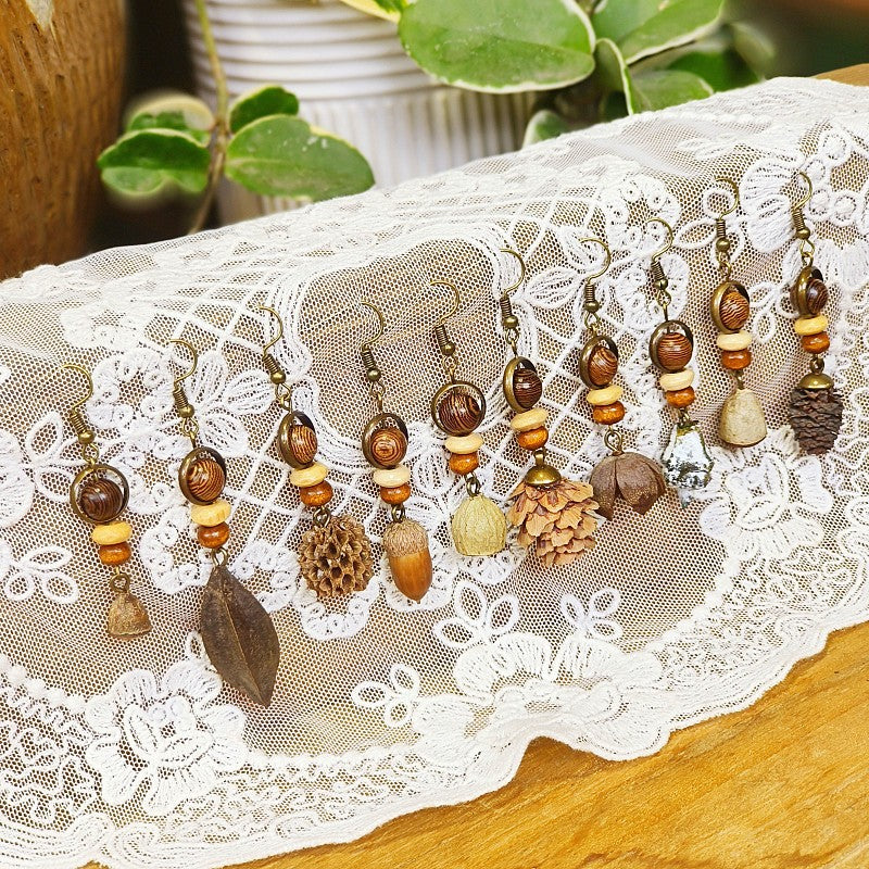 Handcrafted Vintage Floral Wooden Bead Earrings