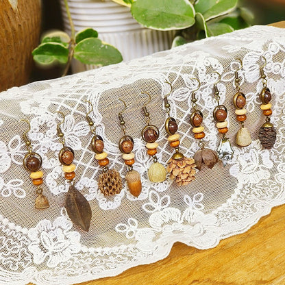 Handcrafted Vintage Floral Wooden Bead Earrings